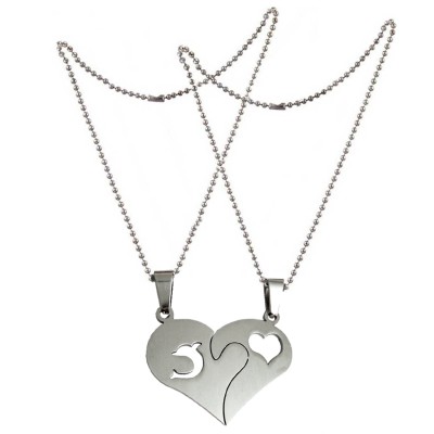 Two Pieces Couple Heart Shape Necklace by Menjewell 